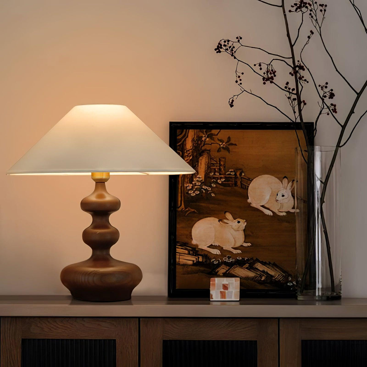 Vominex drewniana lampa stołowa z płótnem w stylu vintage
