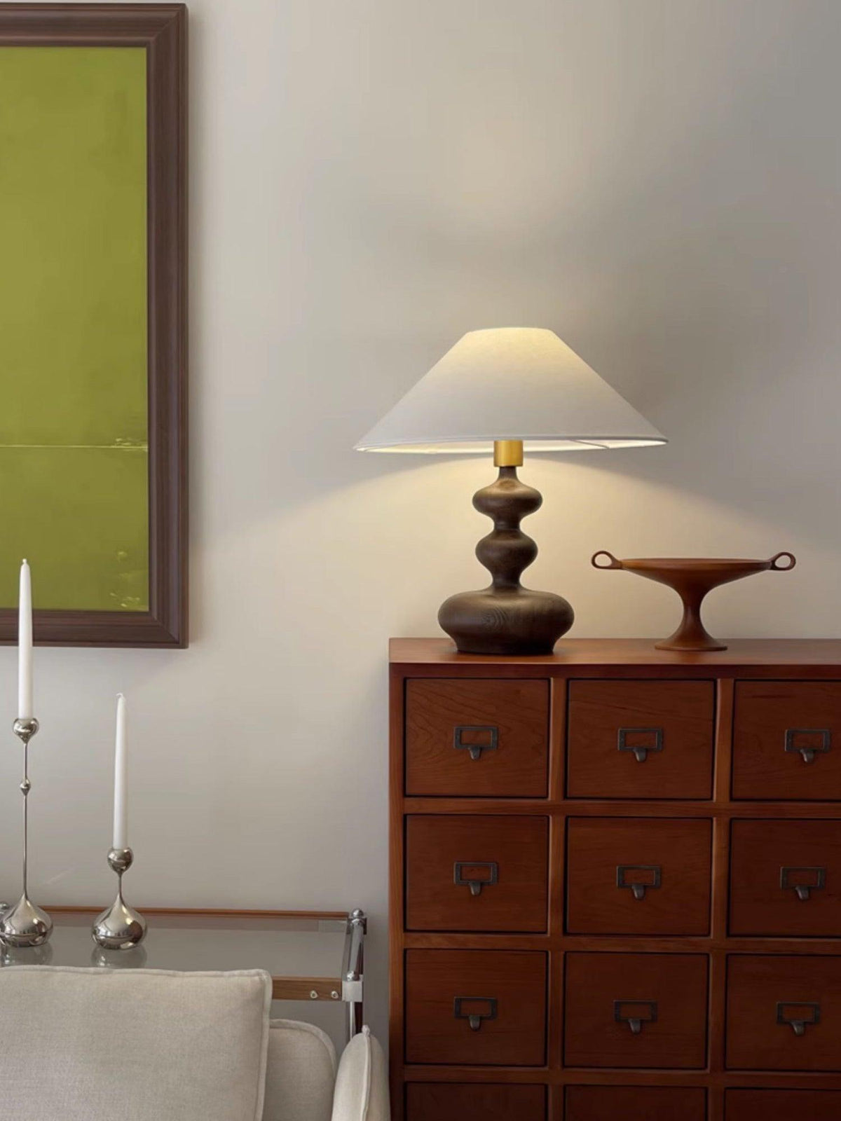 Vominex drewniana lampa stołowa z płótnem w stylu vintage