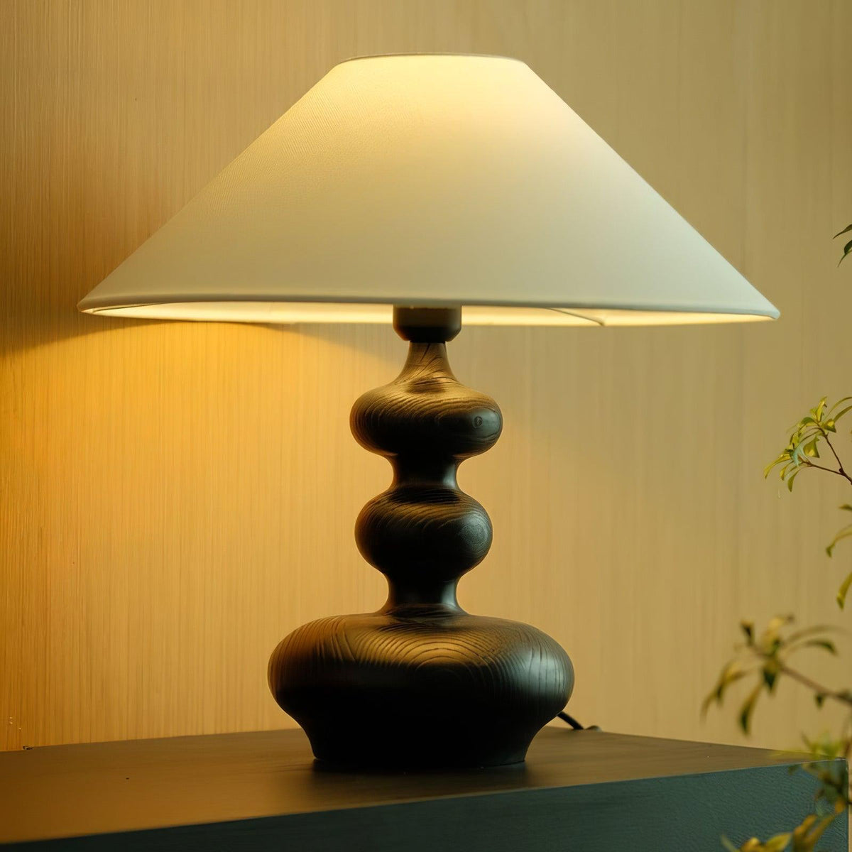 Vominex drewniana lampa stołowa z płótnem w stylu vintage