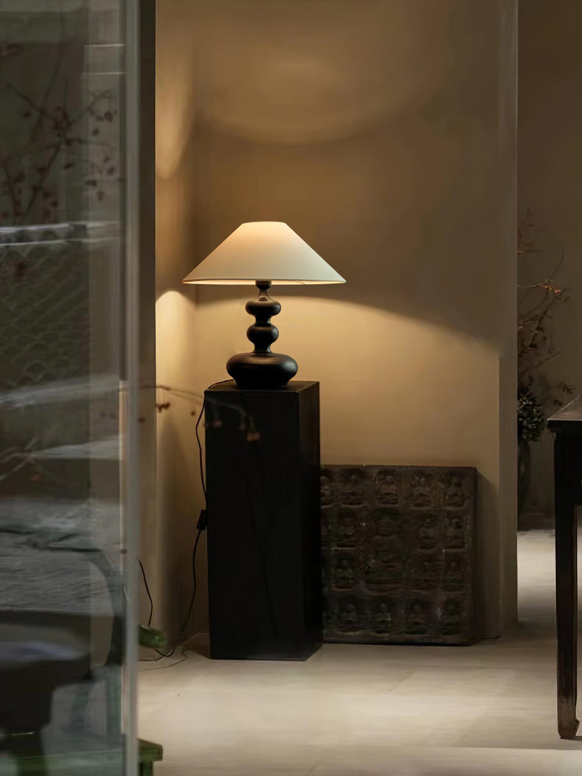 Vominex drewniana lampa stołowa z płótnem w stylu vintage
