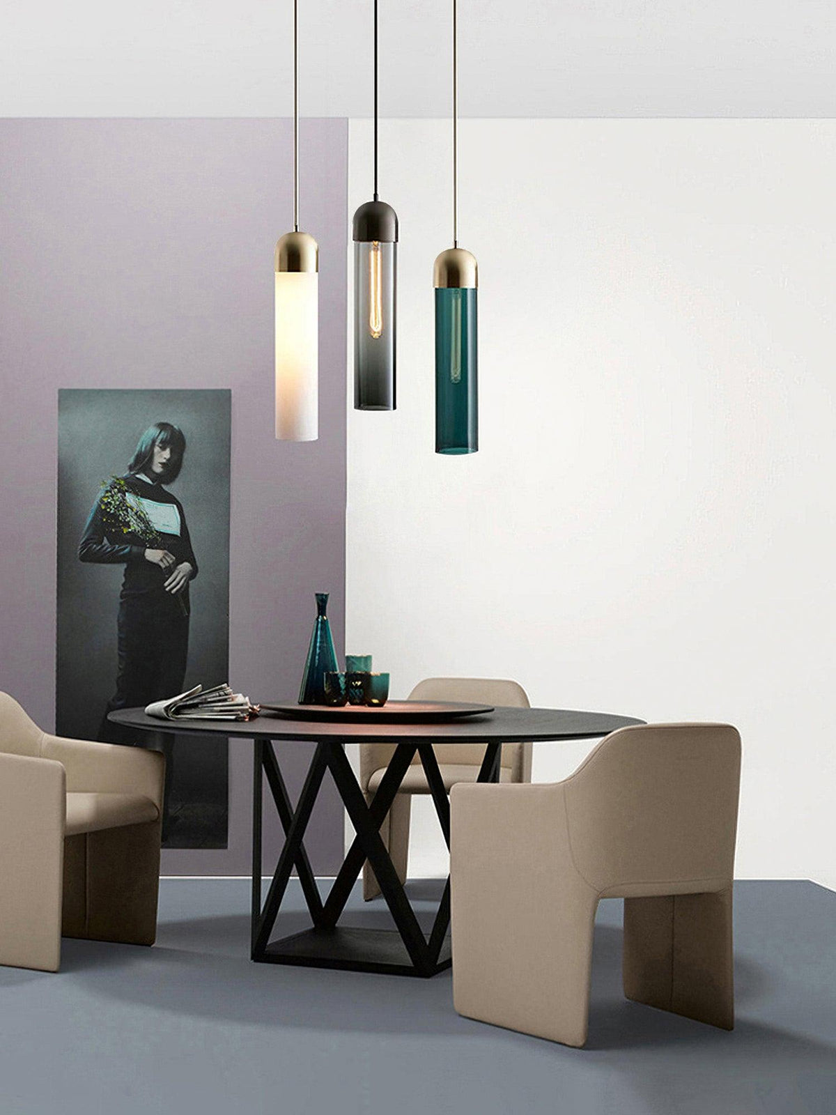 Eurcara nowoczesna minimalistyczna lampa wisząca ze szkła o kształcie cylindrycznym