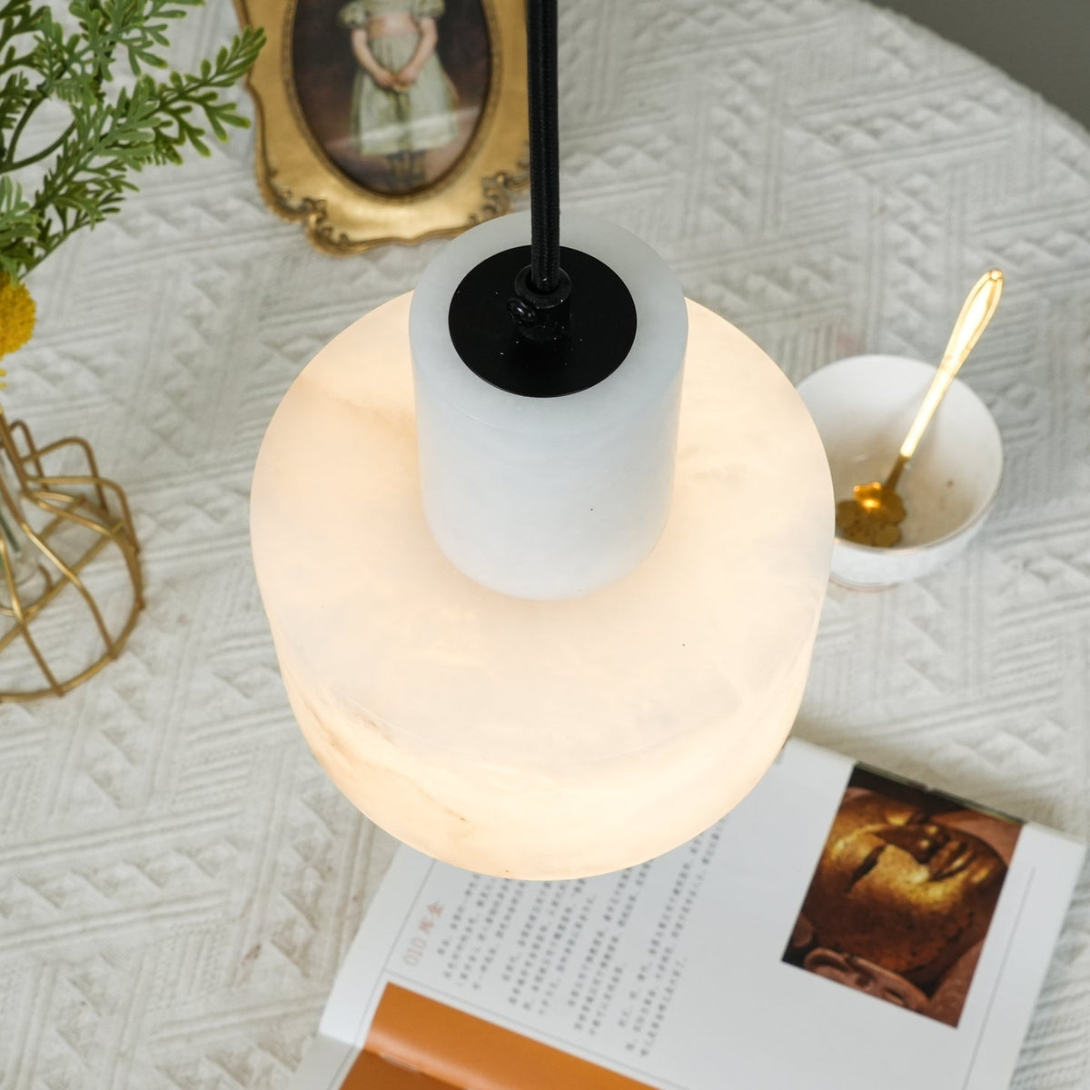 Alabaster żyrandol wiszący podwójny cylindryczny
