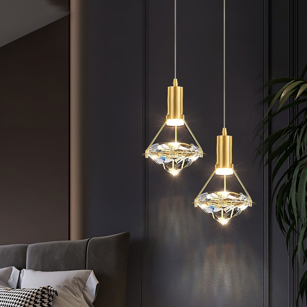 Cira lampa wisząca z miedzi i kryształu elegancka