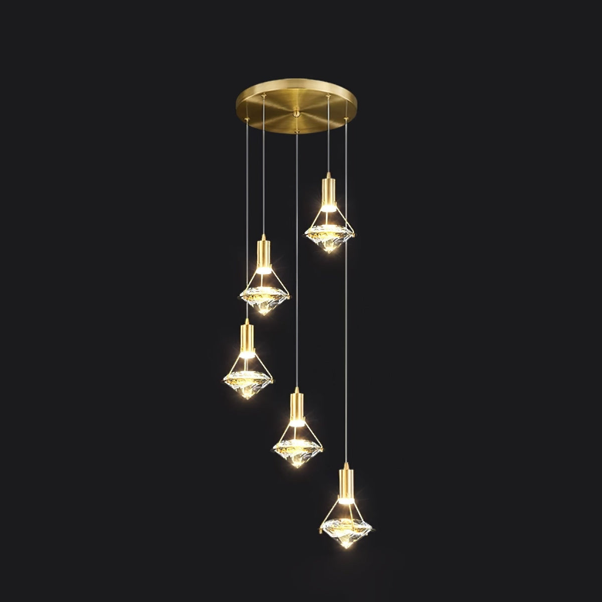 Cira lampa wisząca z miedzi i kryształu elegancka