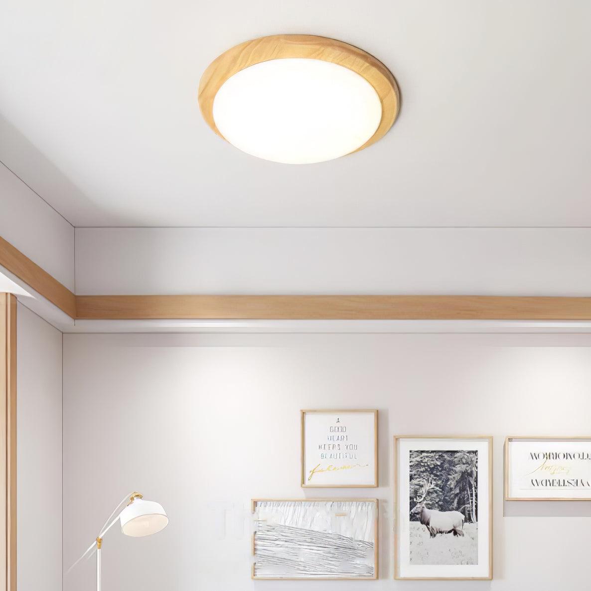 Myshae nowoczesna minimalistyczna lampa sufitowa w kształcie bębna z drewna