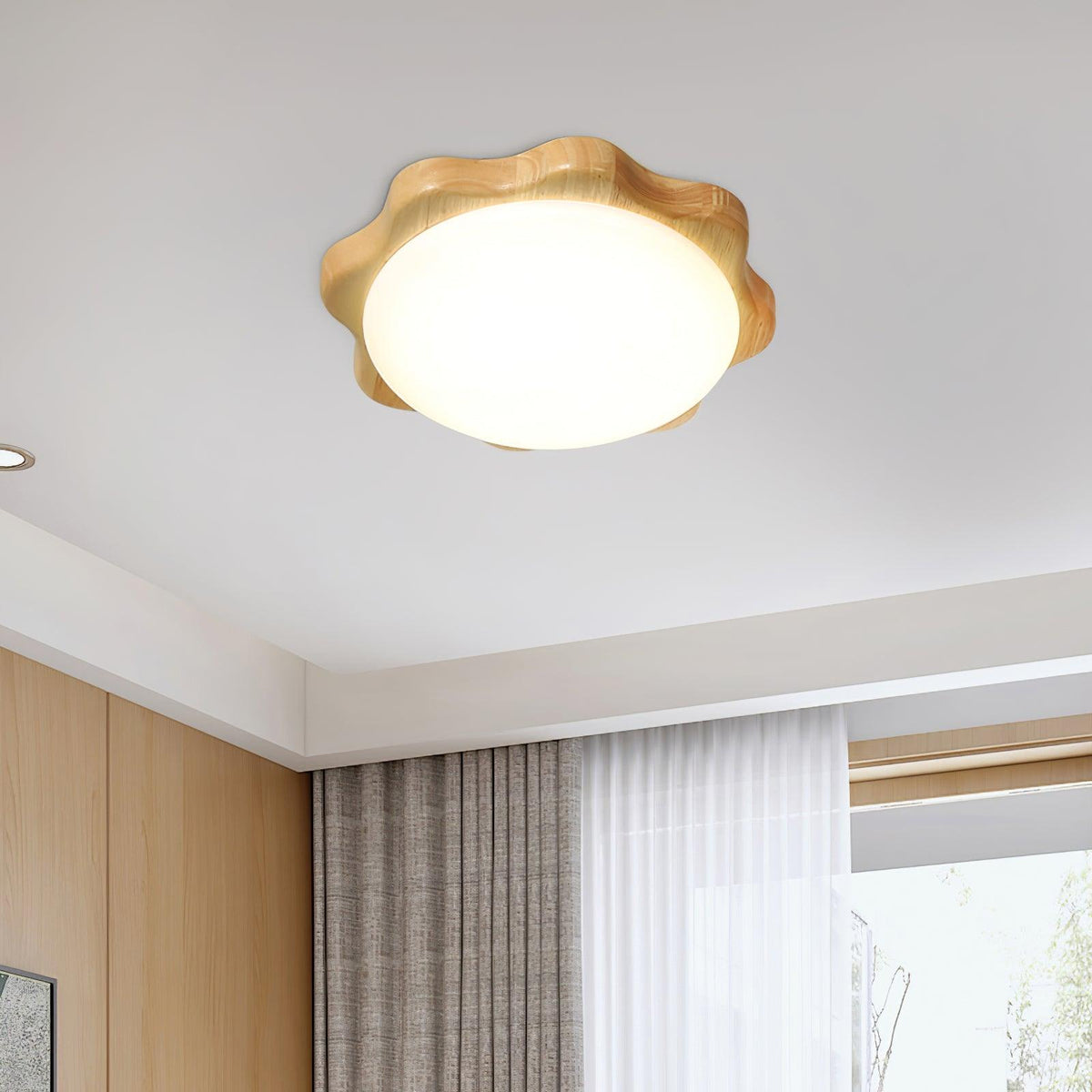 Myshae nowoczesna minimalistyczna lampa sufitowa w kształcie bębna z drewna