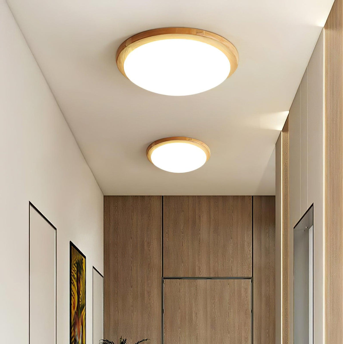 Myshae nowoczesna minimalistyczna lampa sufitowa w kształcie bębna z drewna