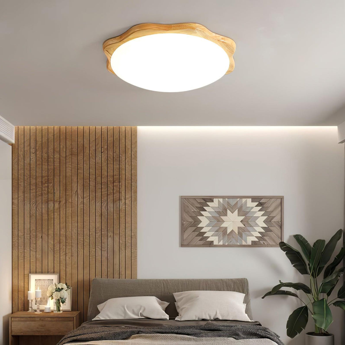 Myshae nowoczesna minimalistyczna lampa sufitowa w kształcie bębna z drewna