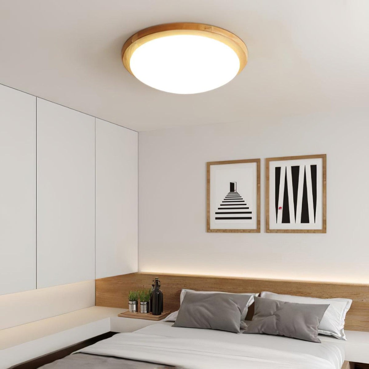 Myshae nowoczesna minimalistyczna lampa sufitowa w kształcie bębna z drewna
