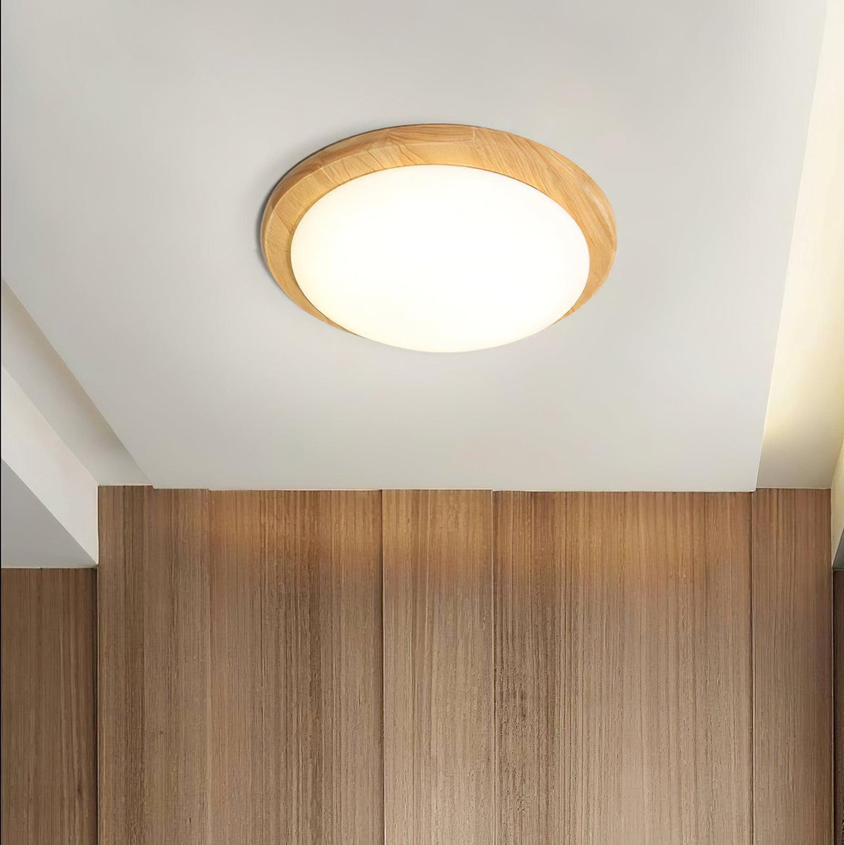 Myshae nowoczesna minimalistyczna lampa sufitowa w kształcie bębna z drewna