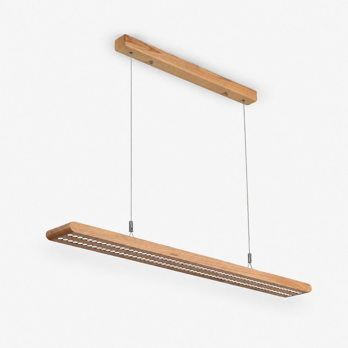 Lampa wisząca liniowa z drewnianymi żaluzjami