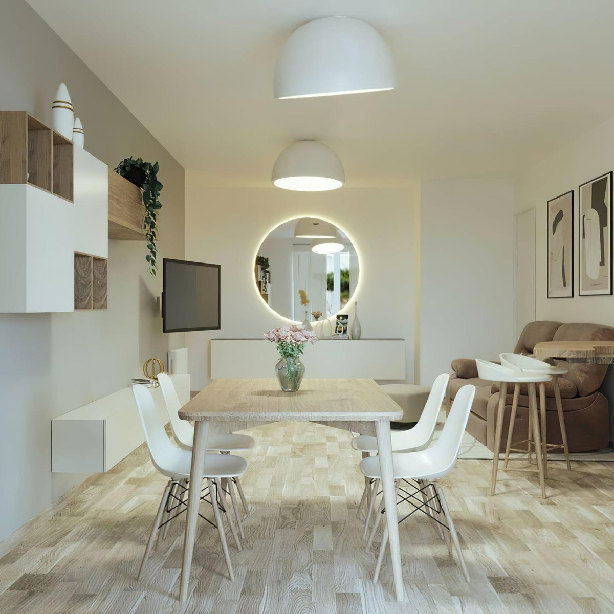 Flanel lampa sufitowa kopuła drewno wewnątrz ciepła nowoczesna minimalistyczna salon | Cielum