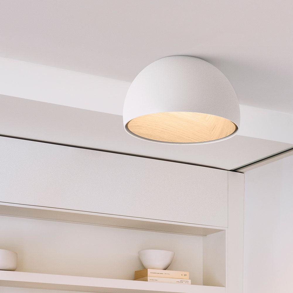 Flanel lampa sufitowa kopuła drewno wewnątrz ciepła nowoczesna minimalistyczna salon | Cielum