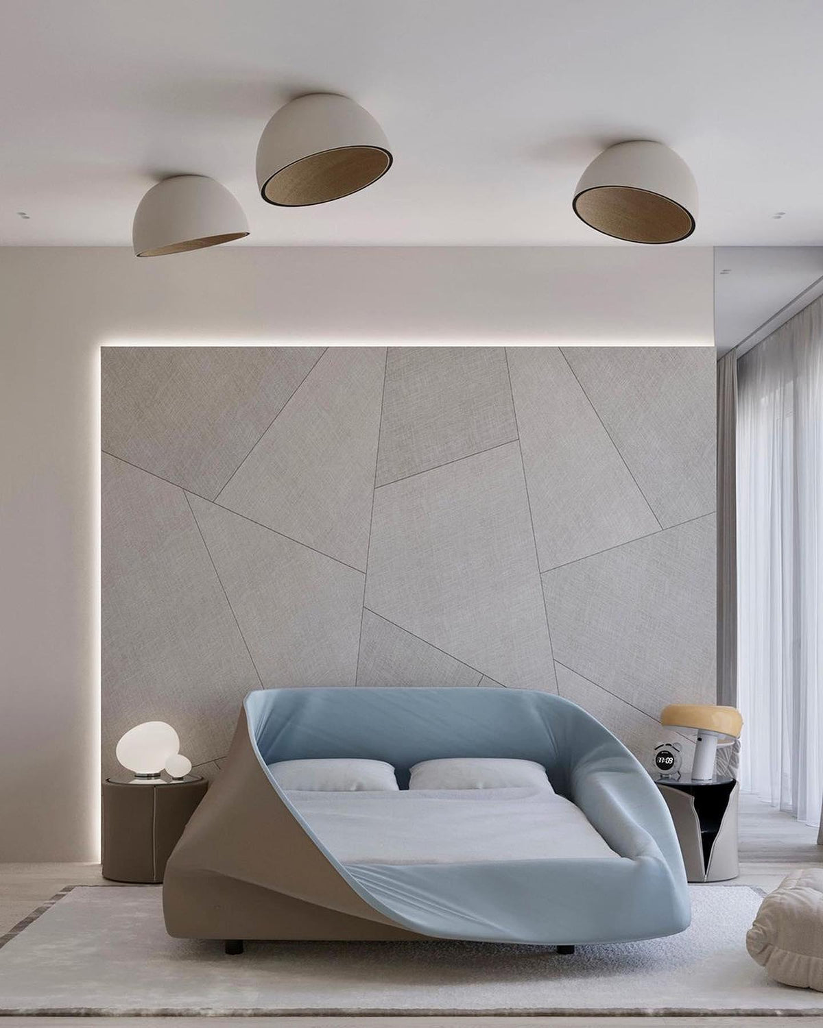 Flanel lampa sufitowa kopuła drewno wewnątrz ciepła nowoczesna minimalistyczna salon | Cielum