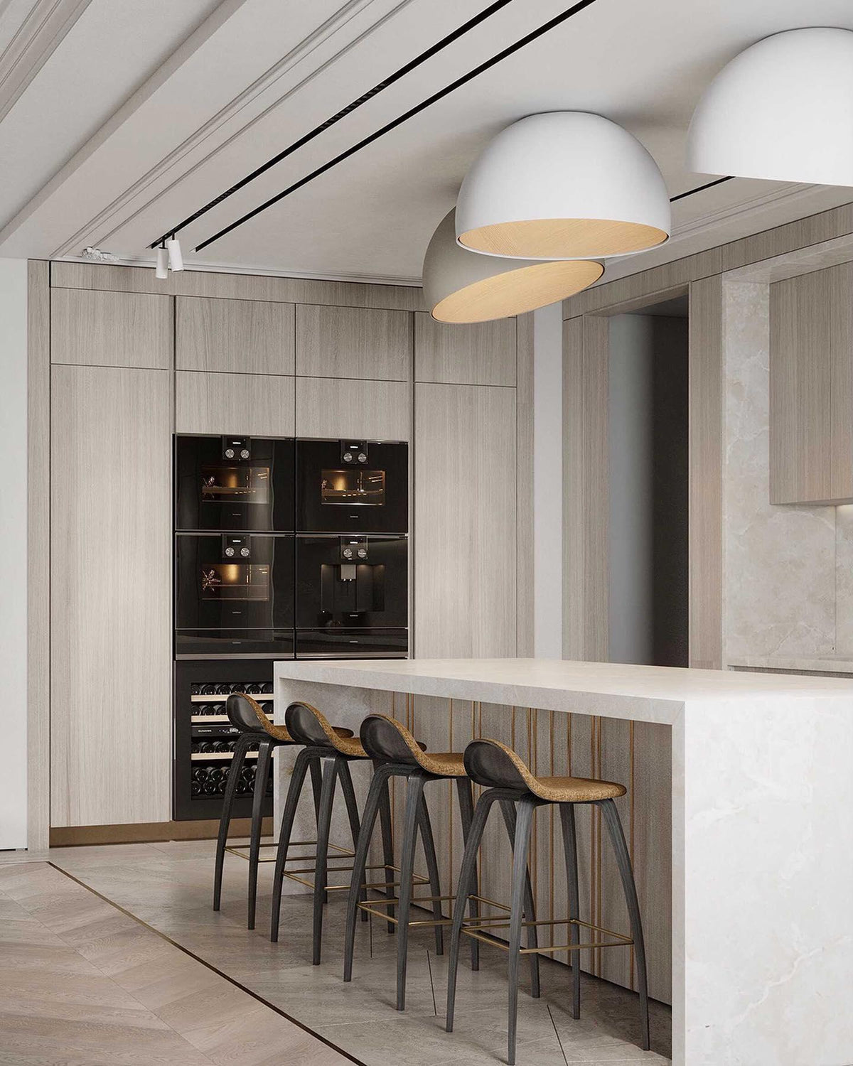 Flanel lampa sufitowa kopuła drewno wewnątrz ciepła nowoczesna minimalistyczna salon | Cielum
