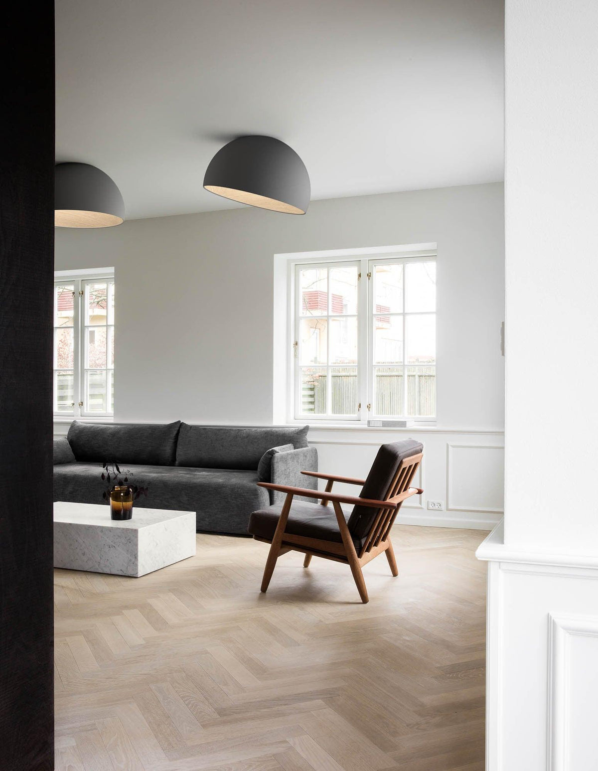 Flanel lampa sufitowa kopuła drewno wewnątrz ciepła nowoczesna minimalistyczna salon | Cielum