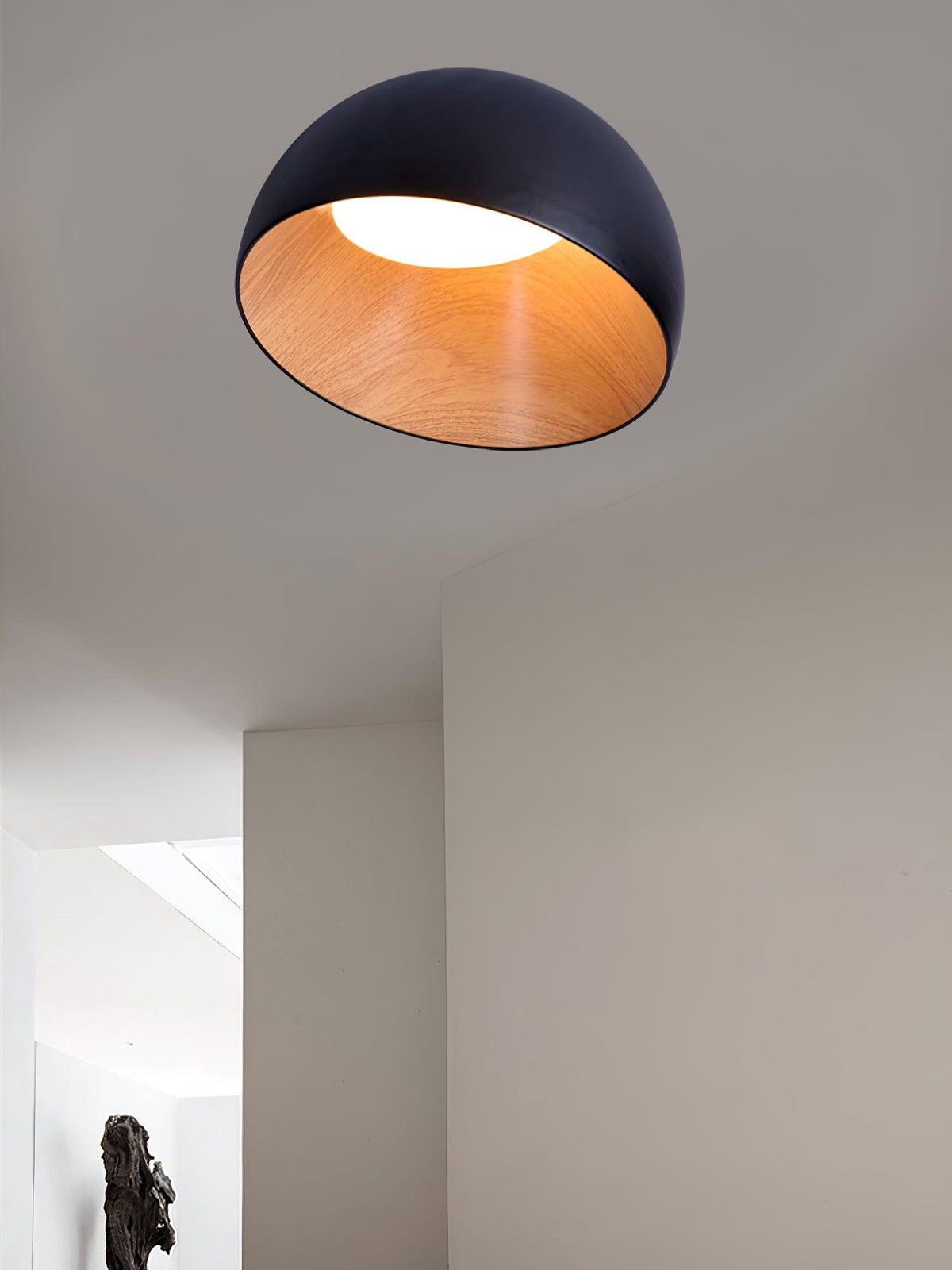 Flanel lampa sufitowa kopuła drewno wewnątrz ciepła nowoczesna minimalistyczna salon | Cielum