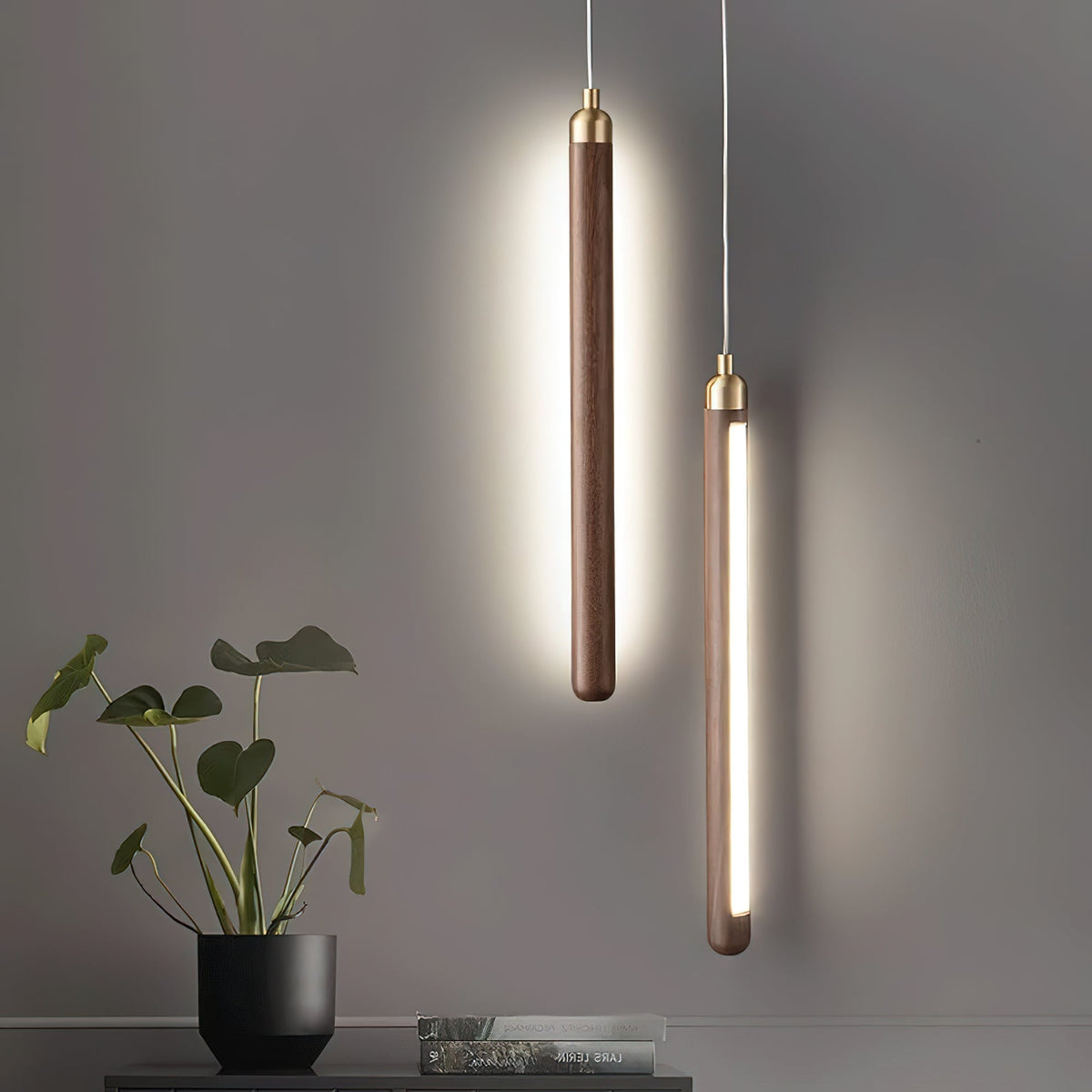 Kyoto liniowa lampa wisząca ze szkła i drewna orzechowego