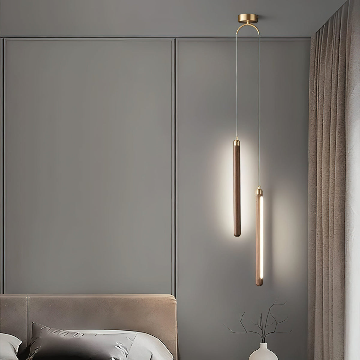 Kyoto liniowa lampa wisząca ze szkła i drewna orzechowego