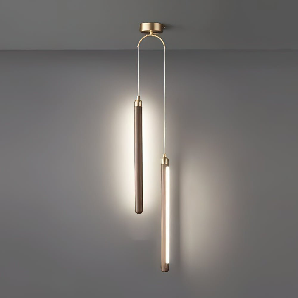Kyoto liniowa lampa wisząca ze szkła i drewna orzechowego