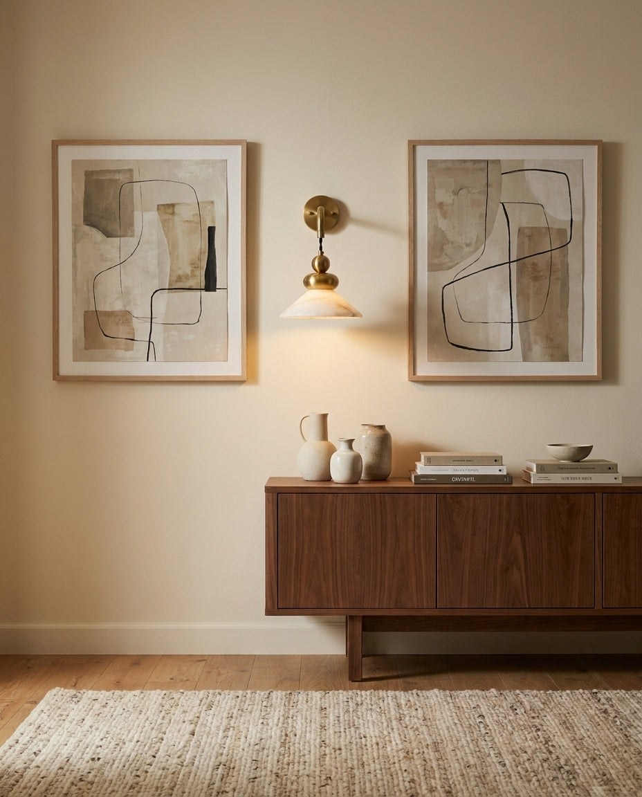 Syra kinkiet ze złotym alabastrem stożkowym w stylu mid-century modern