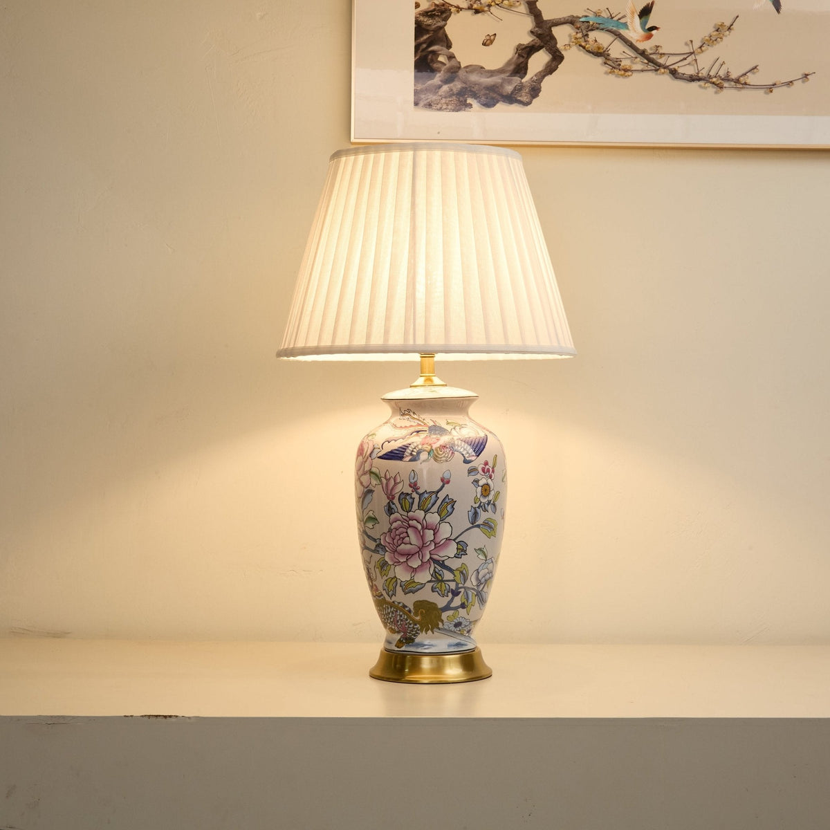 Famille Rose lampa stołowa ceramiczna