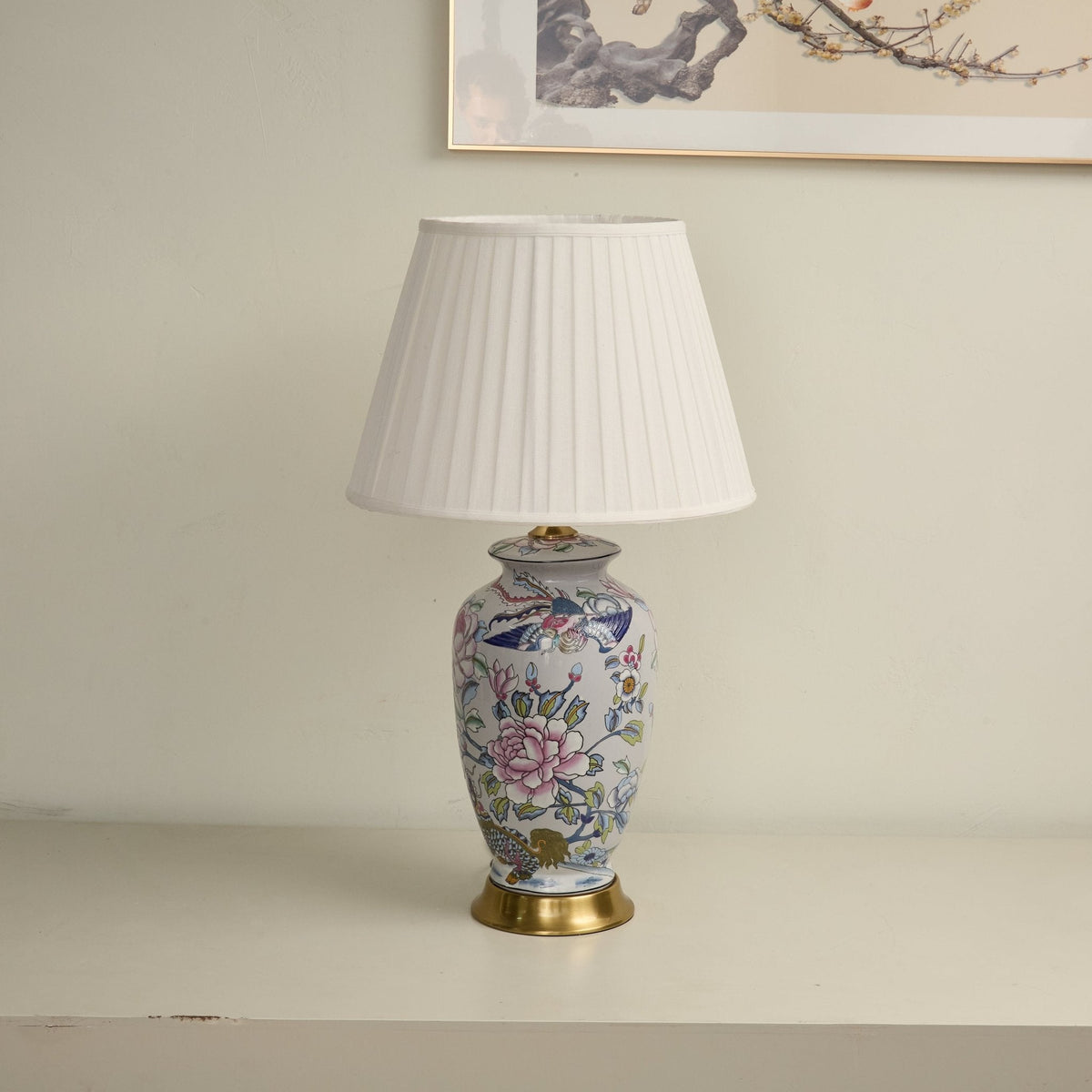 Famille Rose lampa stołowa ceramiczna