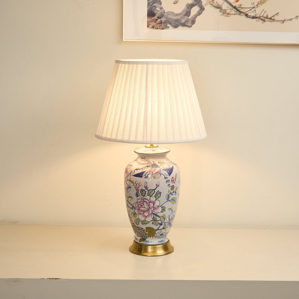 Famille Rose lampa stołowa ceramiczna