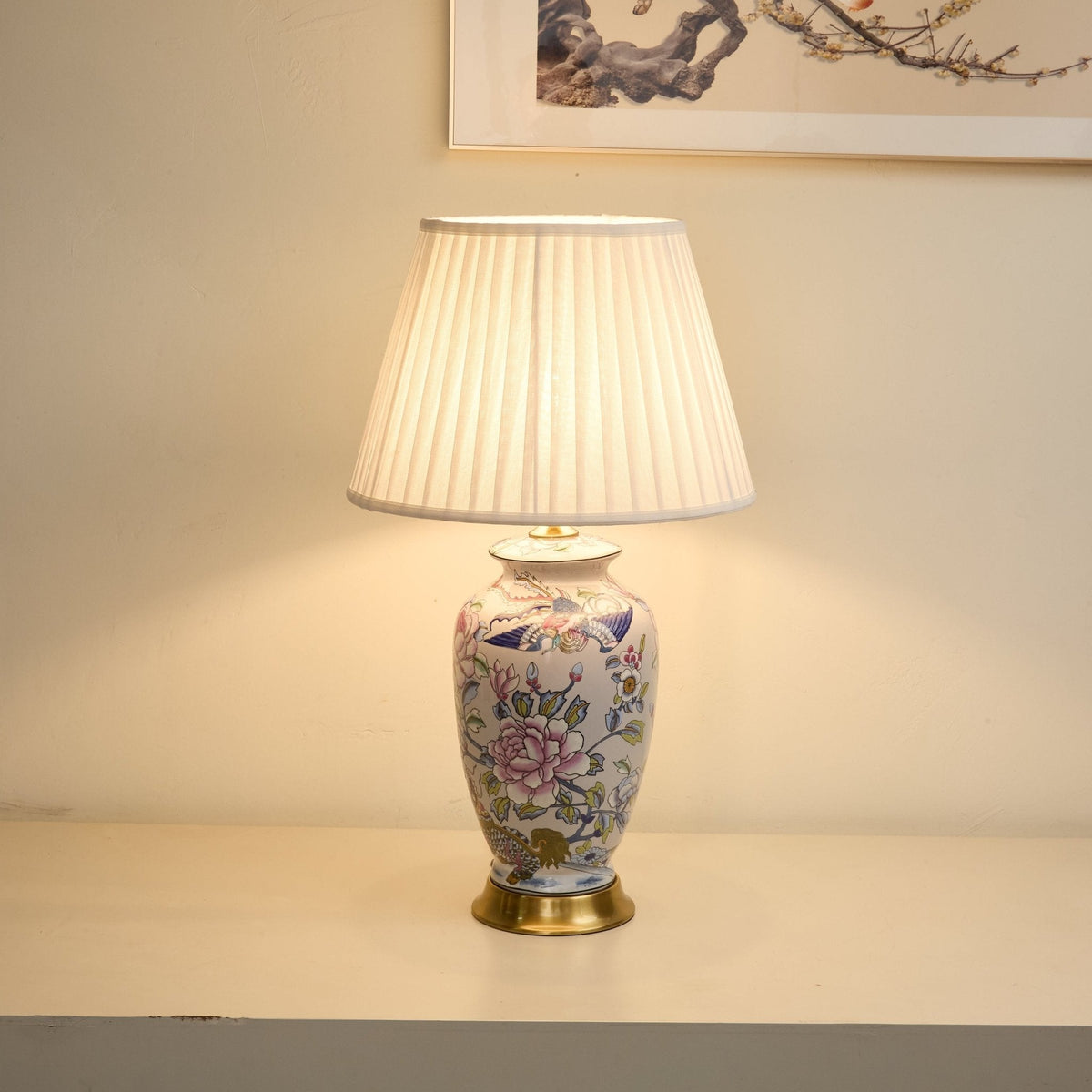 Famille Rose lampa stołowa ceramiczna