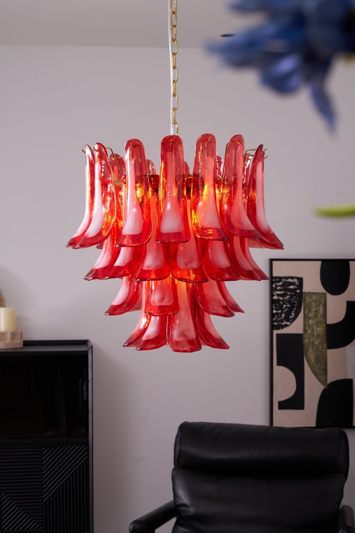Celarine żyrandol ze szkła w kształcie czerwonych płatków warstwowy artystyczny