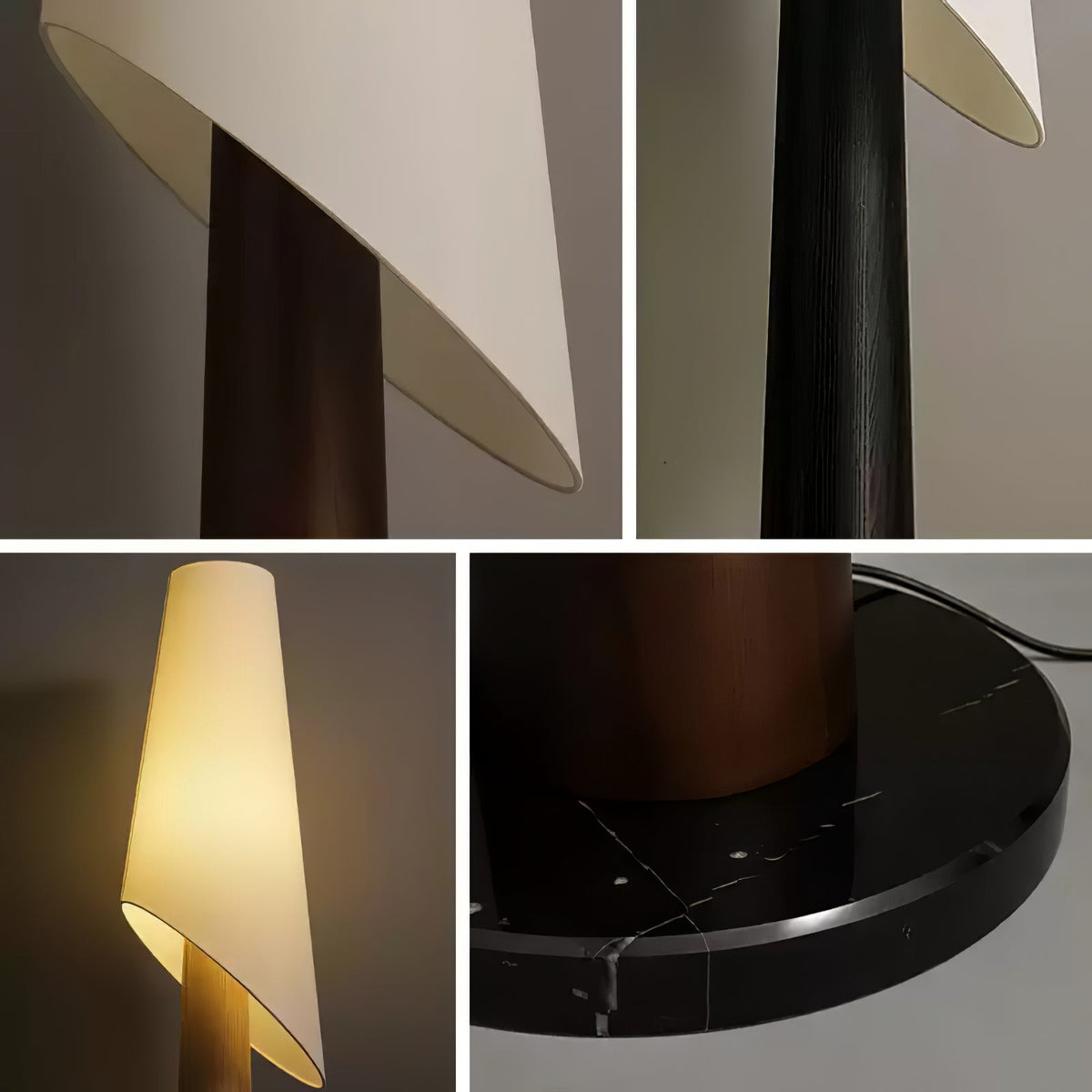 Curven drewniana lampa stojąca z marmuru