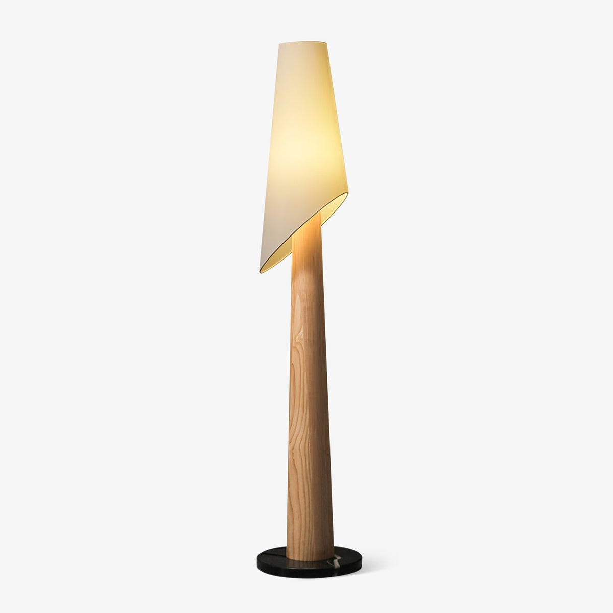 Curven drewniana lampa stojąca z marmuru