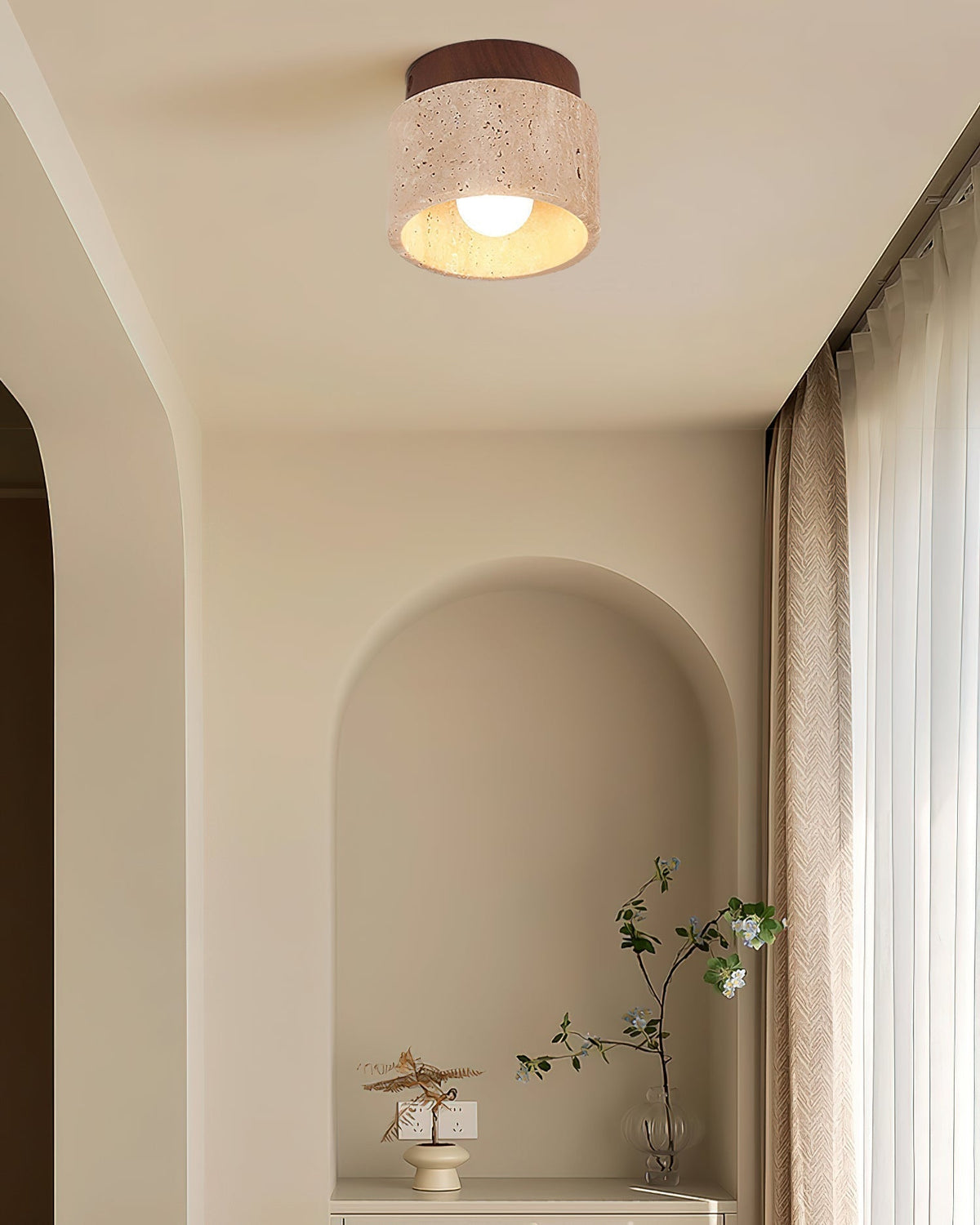 Lampa sufitowa Ritta beż & drewno orzechowe