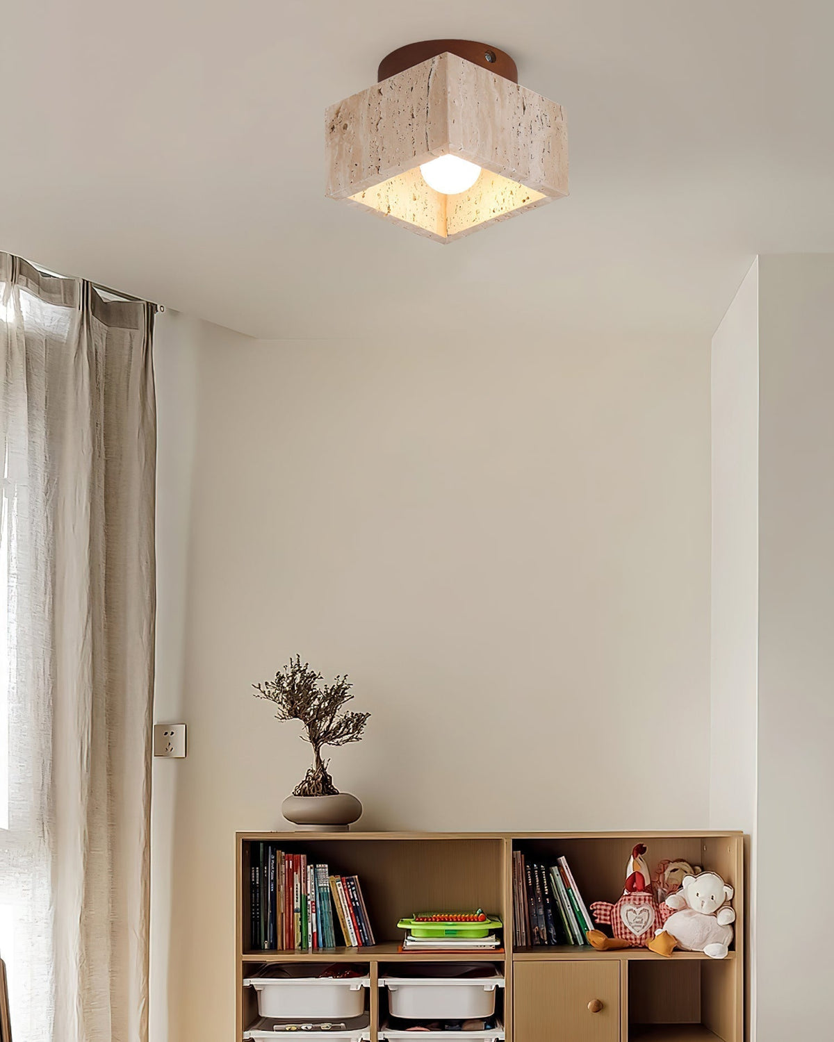 Lampa sufitowa Ritta beż & drewno orzechowe