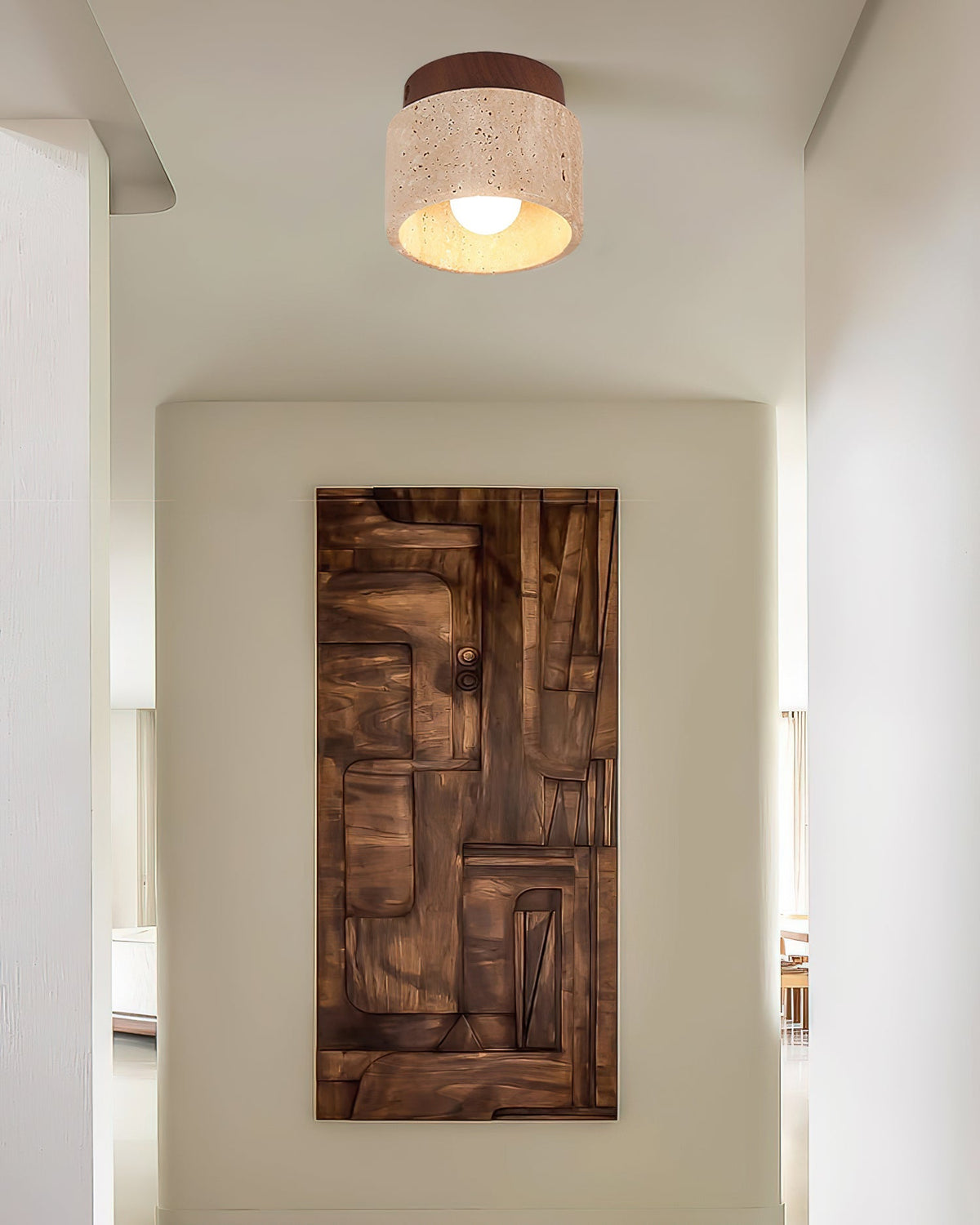 Lampa sufitowa Ritta beż & drewno orzechowe