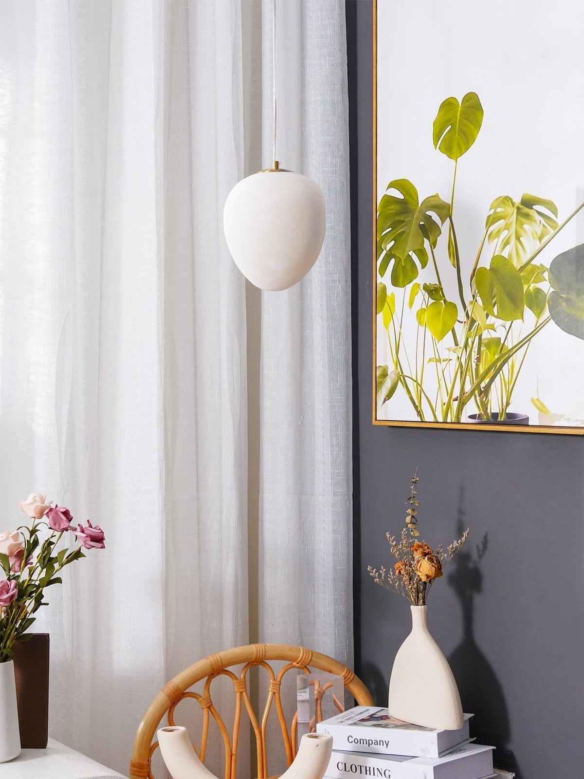 Ralen lampa wisząca Alabaster Miedź Elegancja
