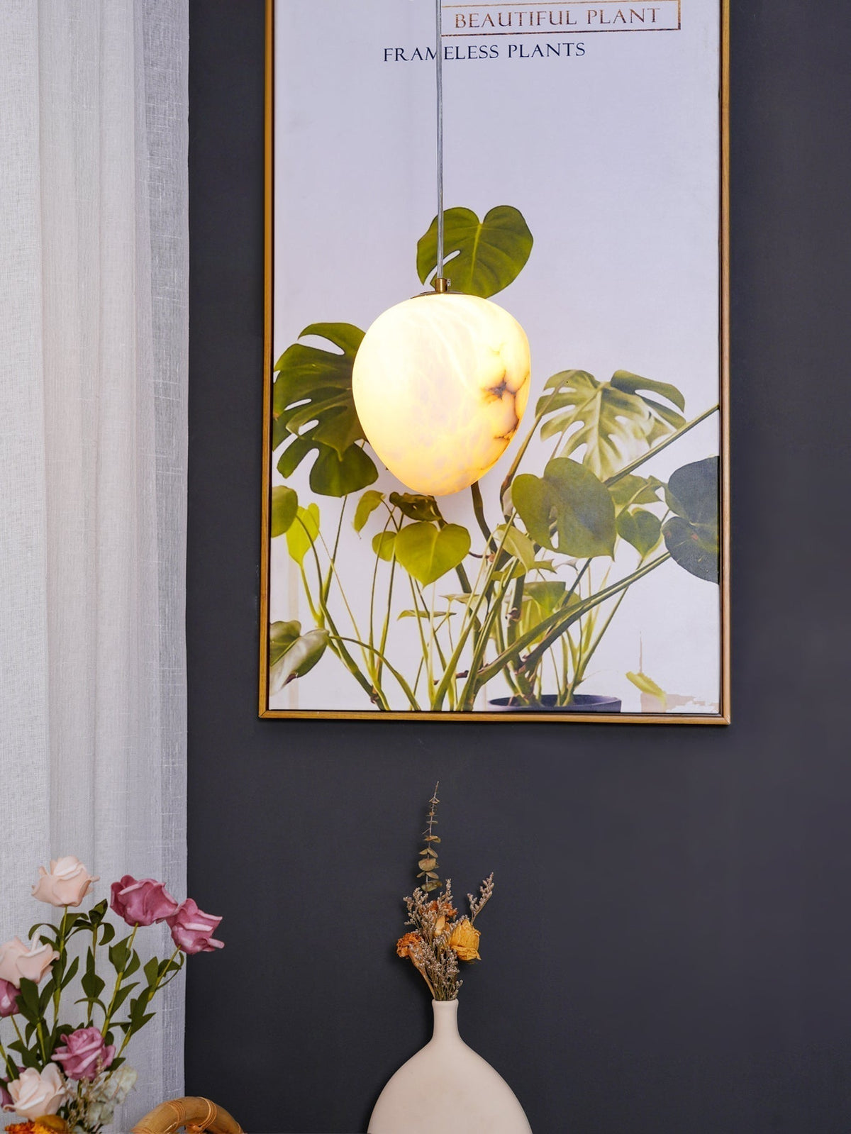 Ralen lampa wisząca Alabaster Miedź Elegancja