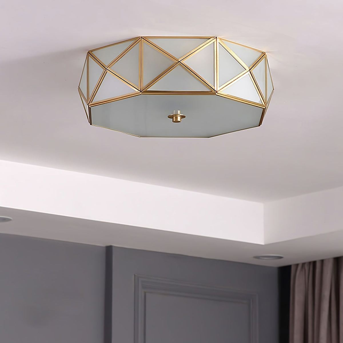 Celivise geometryczna lampa sufitowa montowana bezpośrednio ze szkła i miedzi