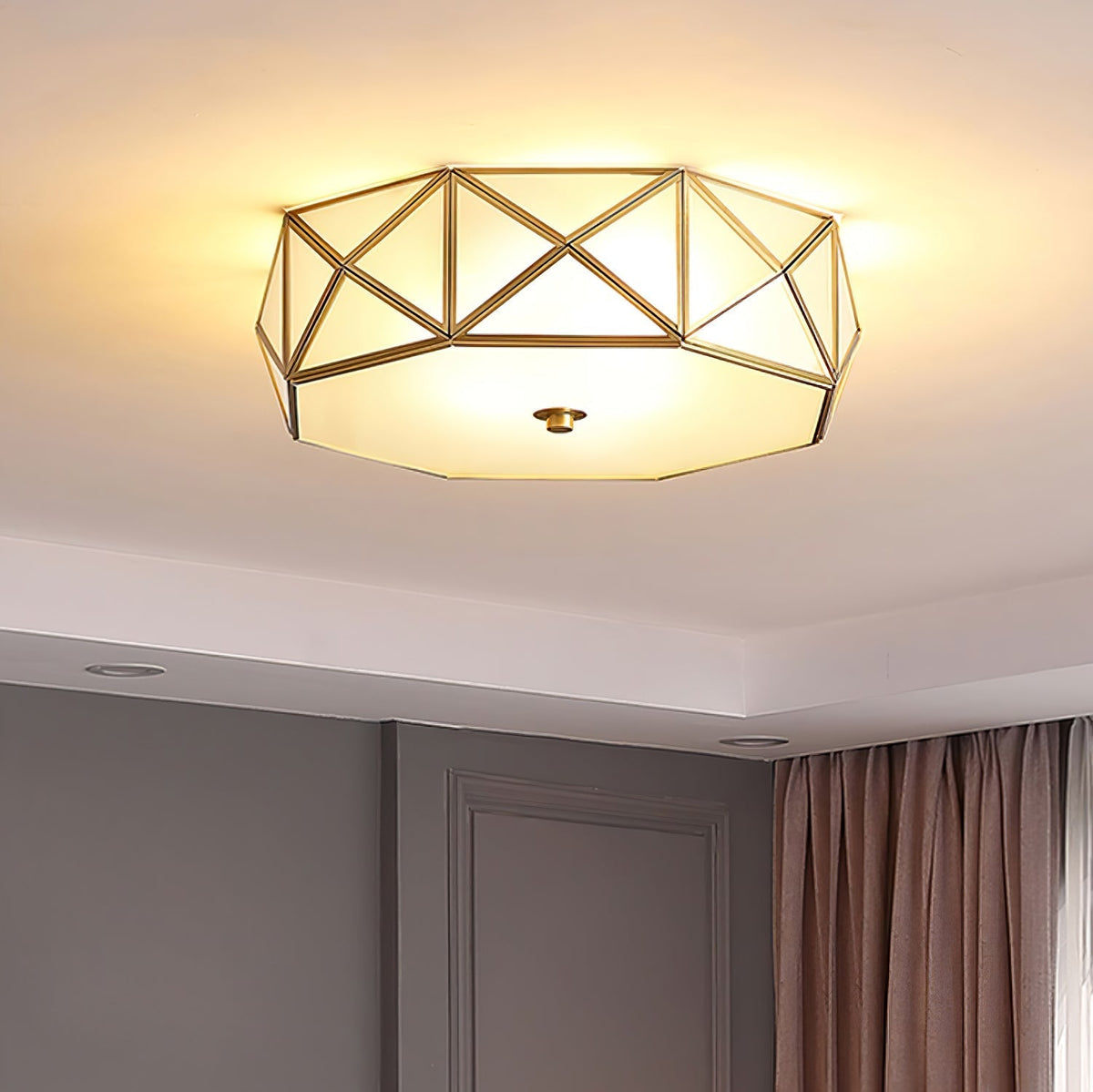 Celivise geometryczna lampa sufitowa montowana bezpośrednio ze szkła i miedzi