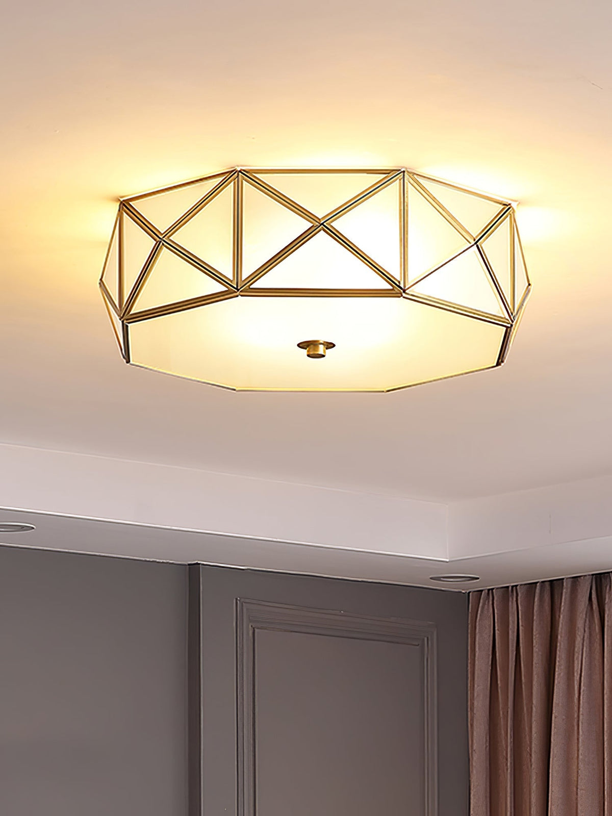 Celivise geometryczna lampa sufitowa montowana bezpośrednio ze szkła i miedzi