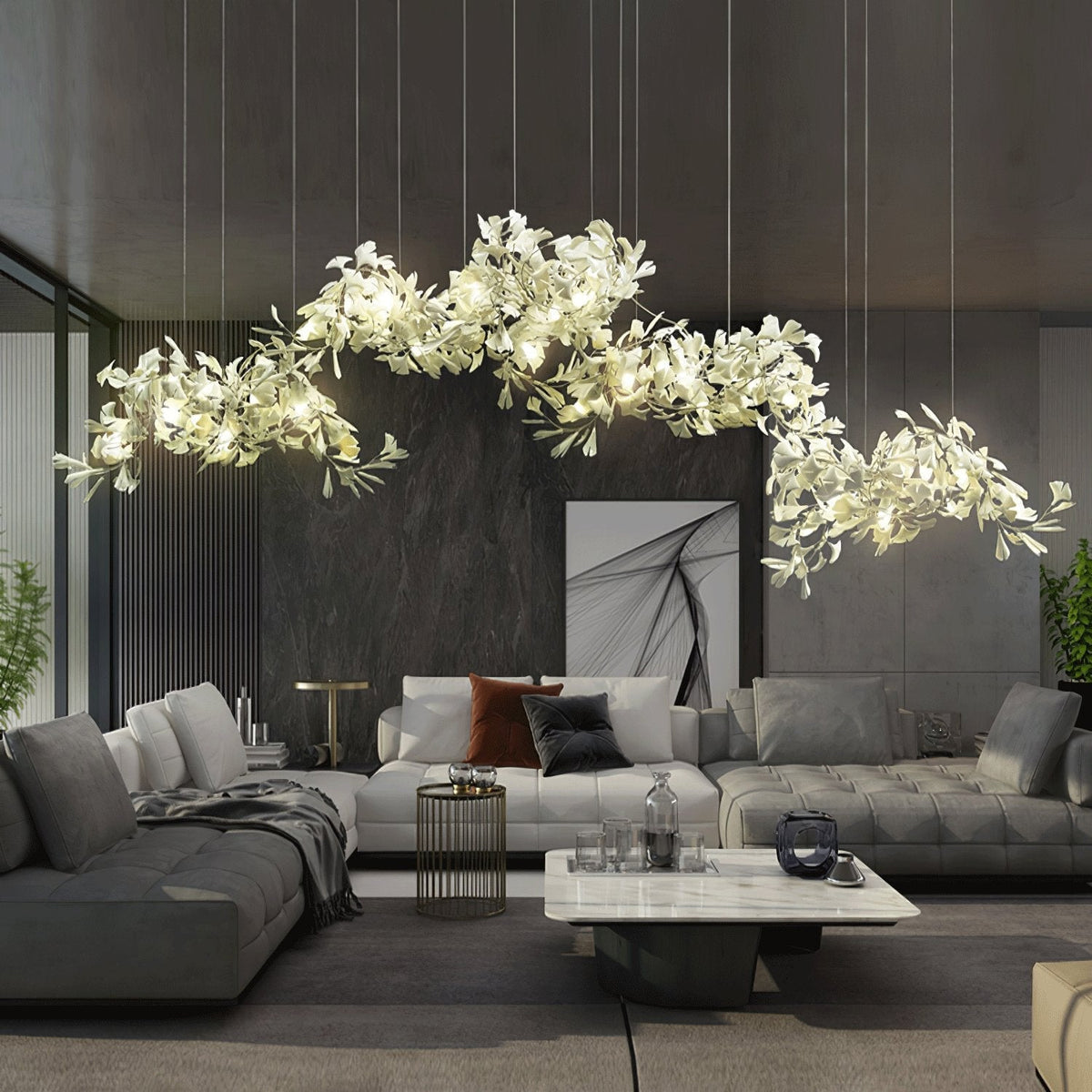 Ririxel żyrandol Gingko ceramiczne płatki złoto