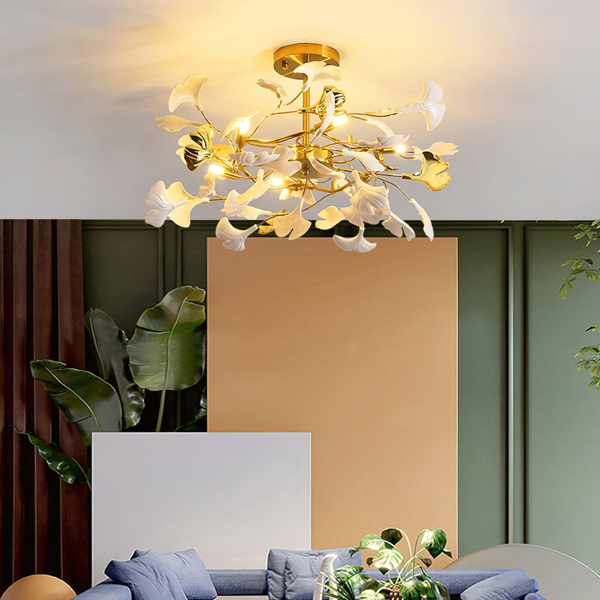Auriora lampa wisząca Gingko liście ceramiczne złoto