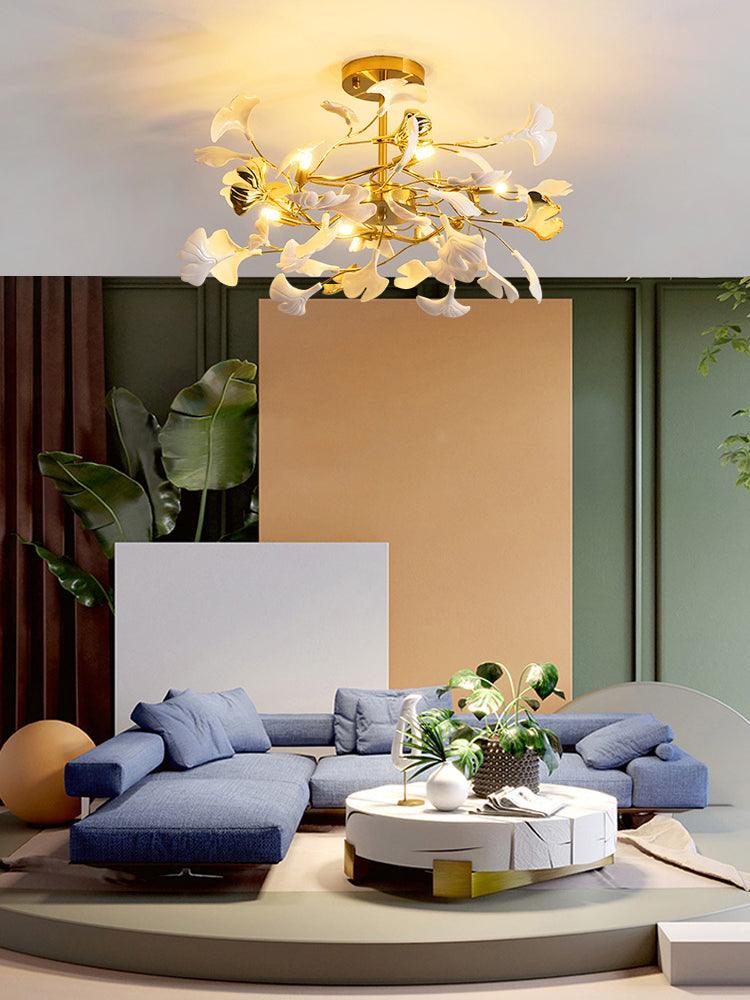 Auriora lampa wisząca Gingko liście ceramiczne złoto