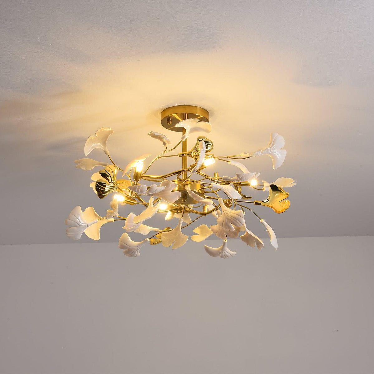 Auriora lampa wisząca Gingko liście ceramiczne złoto