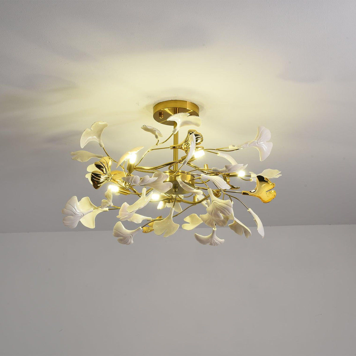 Auriora lampa wisząca Gingko liście ceramiczne złoto