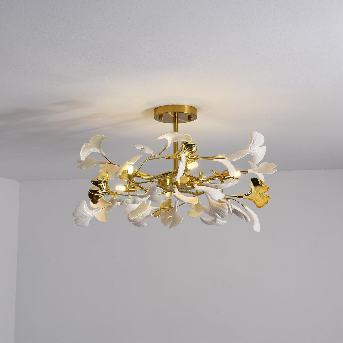 Auriora lampa wisząca Gingko liście ceramiczne złoto