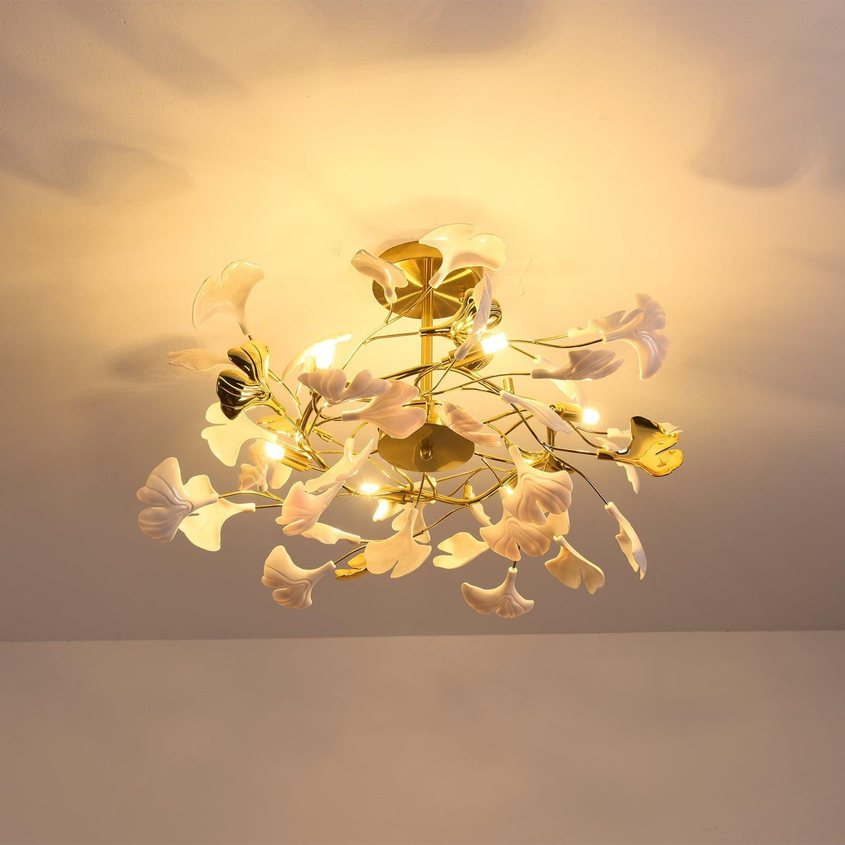 Auriora lampa wisząca Gingko liście ceramiczne złoto