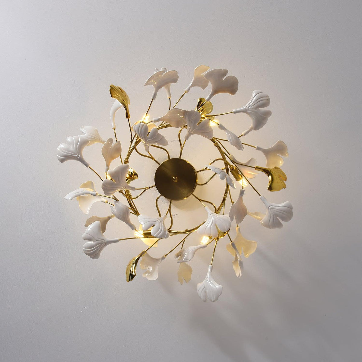 Auriora lampa wisząca Gingko liście ceramiczne złoto