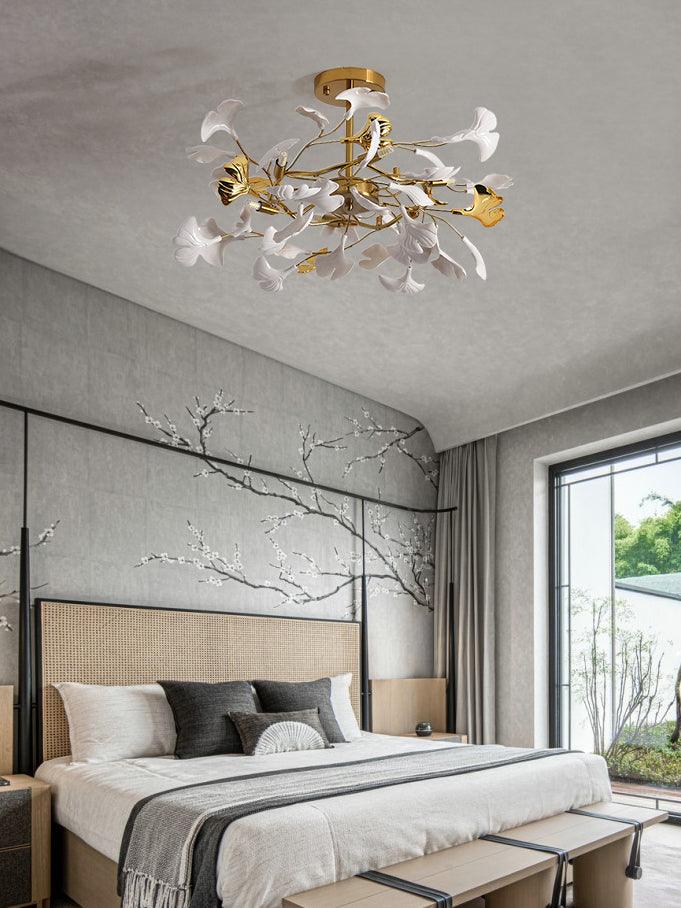 Auriora lampa wisząca Gingko liście ceramiczne złoto