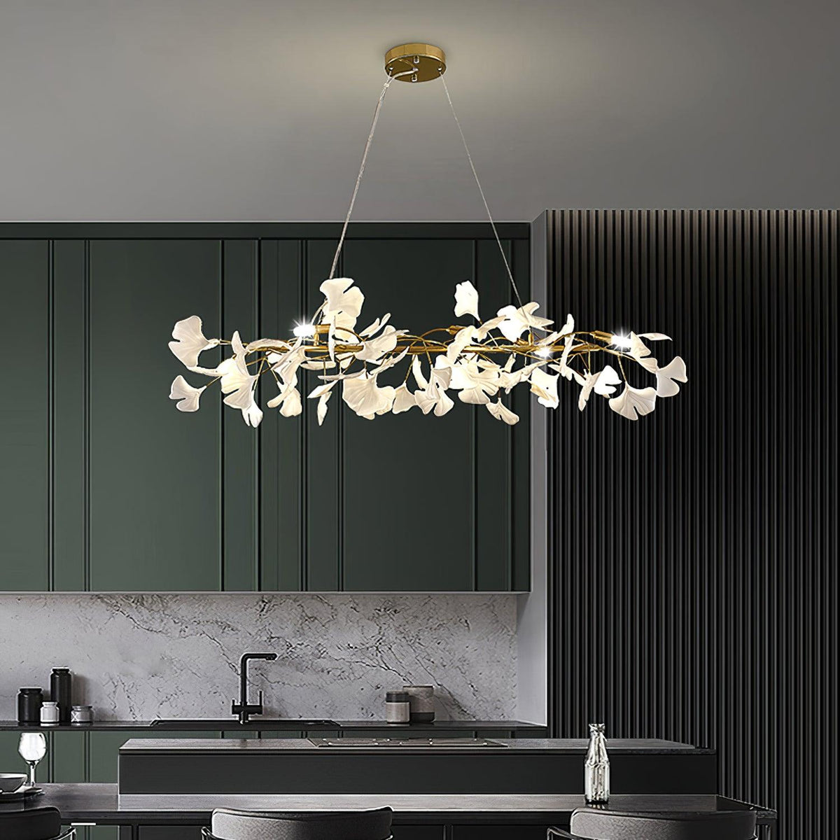 Rirove żyrandol Gingko z ceramiką Petals Gold